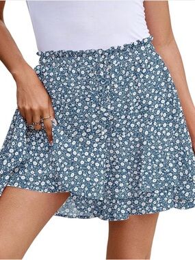 Floral Ruffle Mini Skort in Blue Daisy